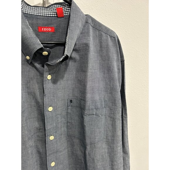 Izod Long Sleeve Button Down Shirt Gray Black Sz 2XL Cotton Formal Office Wear - Picture 4 of 9